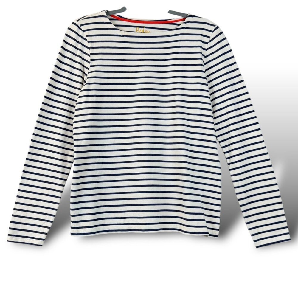 Boden Top Girls Sz 15-16Y Blue/White Striped Long Sleeve Boat Neck Cotton Shirt